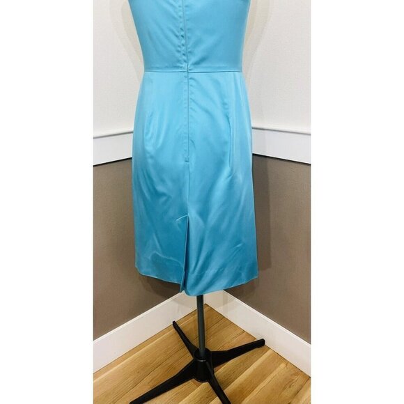Vintage Turquoise Sleeveless Satin Sheath Dress White Lace Papillon - Picture 6 of 11